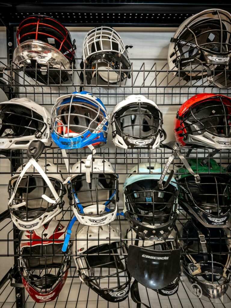 Baseball Helmets on Shelves